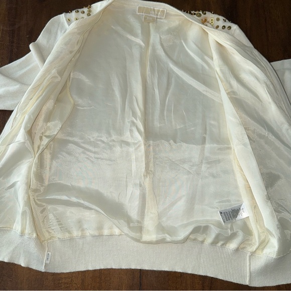 Michael Kors Cardigan Sweater Gold Sequin Cream Cotton Lined Zip Front S / P - Picture 11 of 11